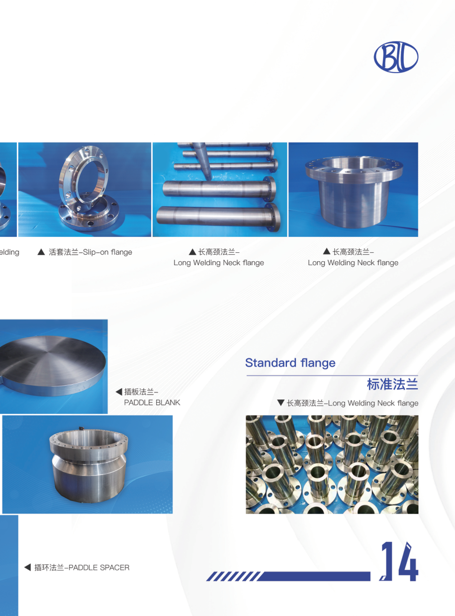 Brochure product page showing slip-on flange and related flange types