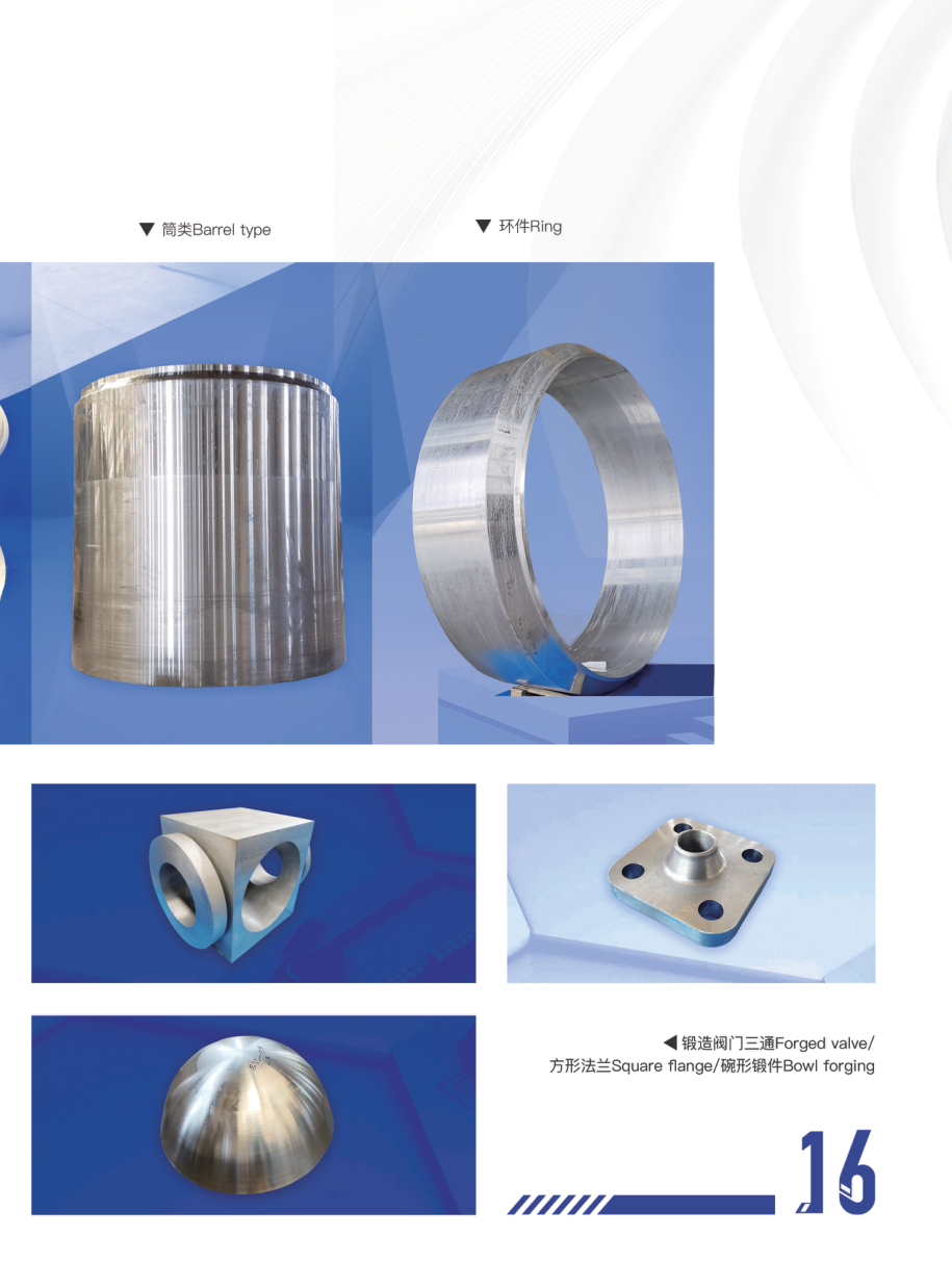 Brochure product page showing barrel type, ring and forged valve products