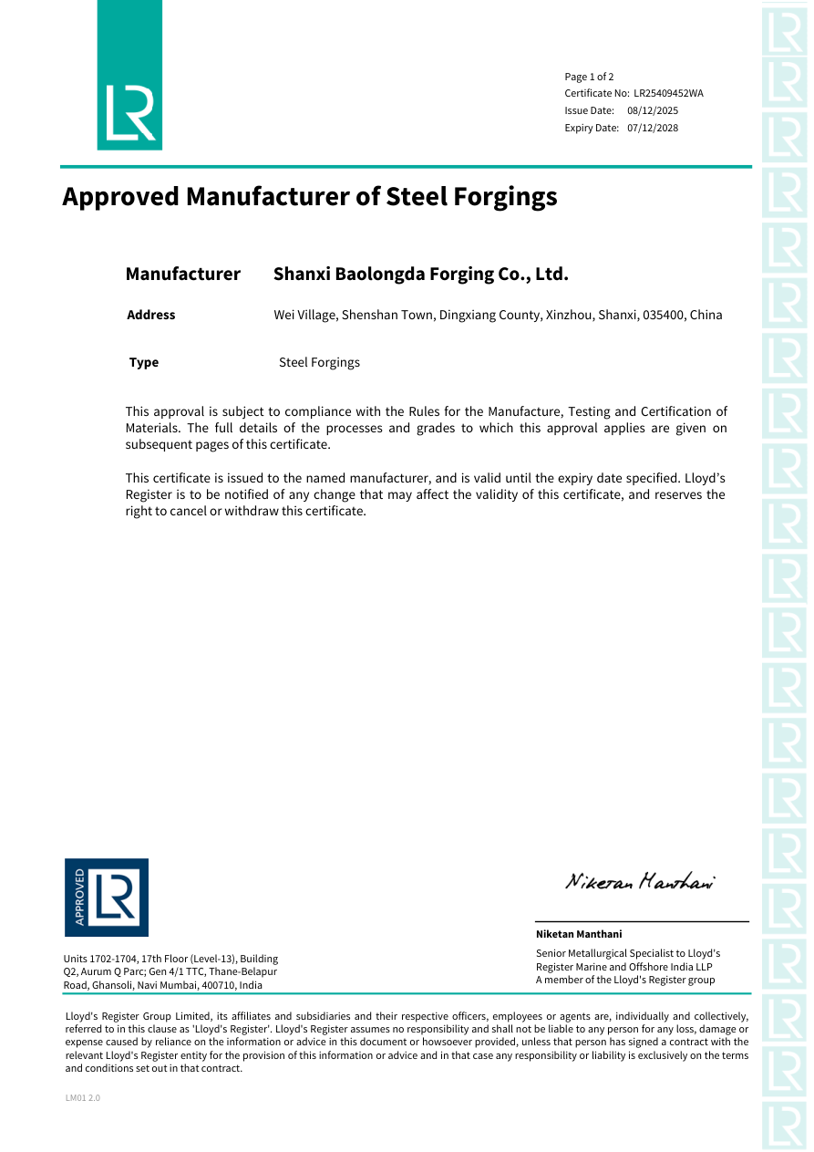 Preview of Lloyd's Register certificate