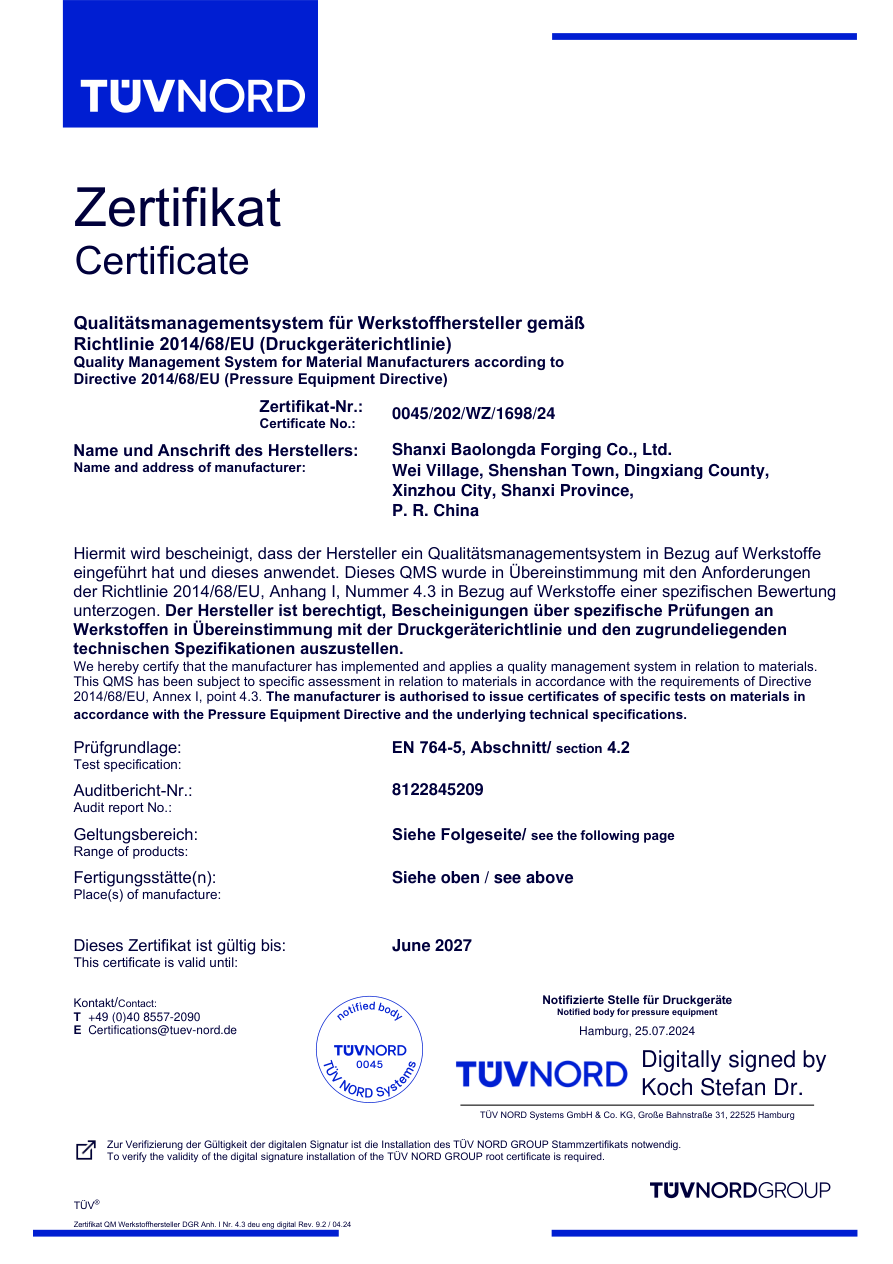 Preview of PED certificate